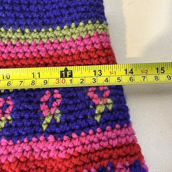 Hand Crocheted Purse Shoulder Bag Purple Pink Green Red Lined Well Made Boho - Picture 7 of 11